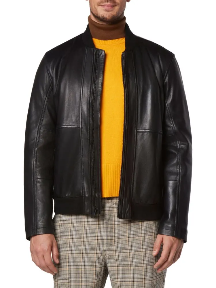 Andrew Marc Lambskin Macneil Bomber Jacket, Black