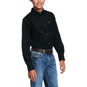 Ariat Boy's Black Solid Twill Classic Fit Button Up Western Shirt