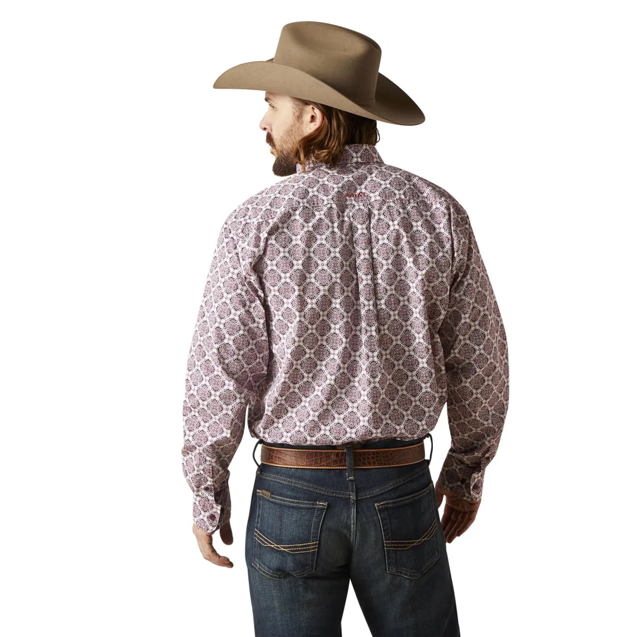 Ariat Men's White and Berry Shiloh Classic Long Sleeve Shirt