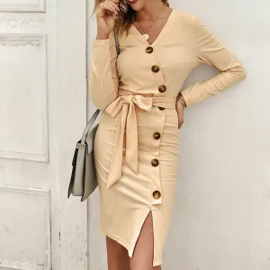 Autumn and winter home casual elegant temperament was thin knitted bag hip dress