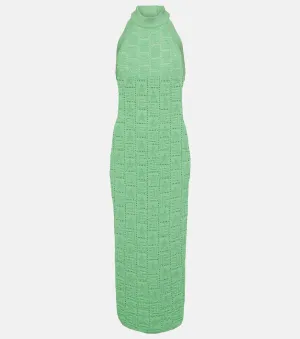 Balmain monogram openwork midi dress, green