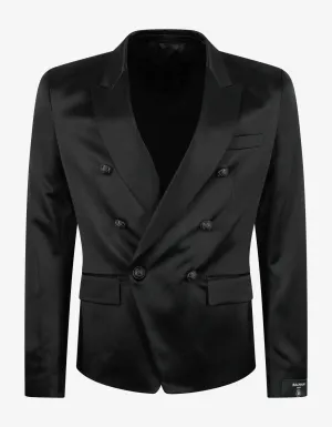 Black Double-Breasted Silk Blazer -