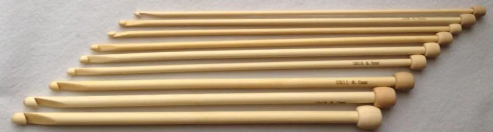 Brand New! 12" set 9 Bamboo Afghan Tunisian Crochet Needles Sizes G - N 4-10mm 4.0mm 4.5mm H 5.0mm I 5.5mm J 6.0mm K 6.5mm L 8.0mm M 9.0mm N