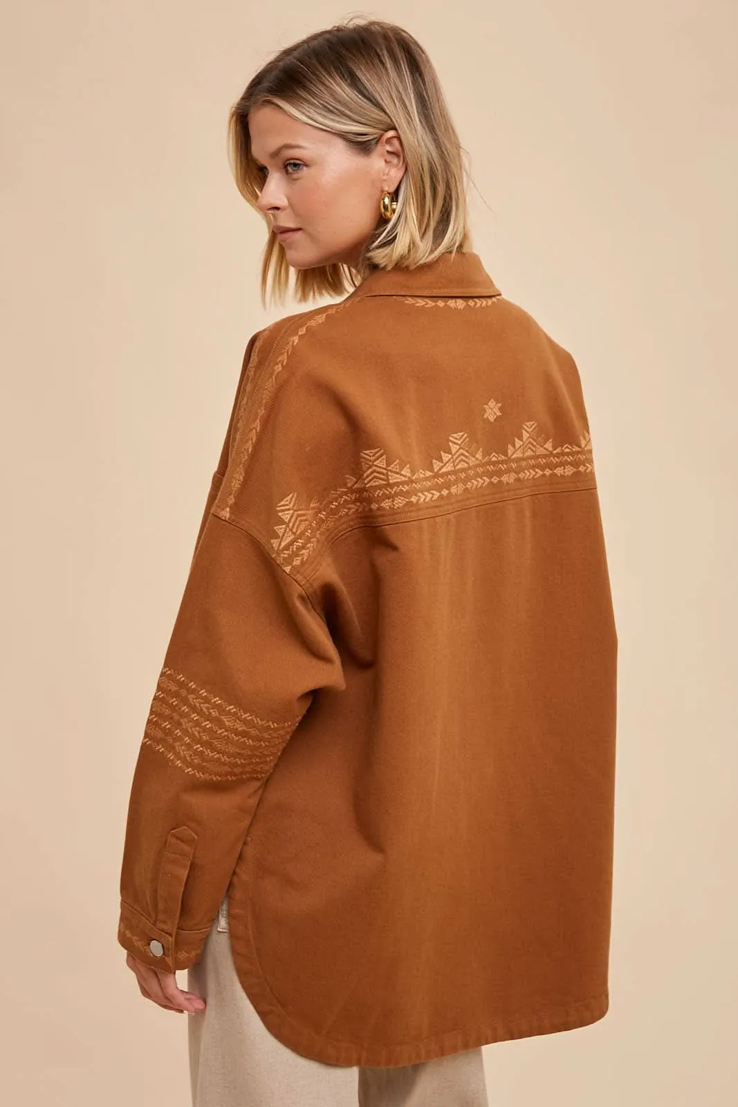 Camel Embroidered Utility Shacket