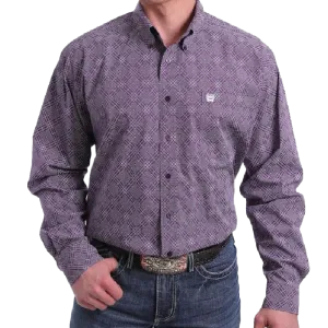 Cinch Men's Purple And White Diamond Print Button-down Shirt