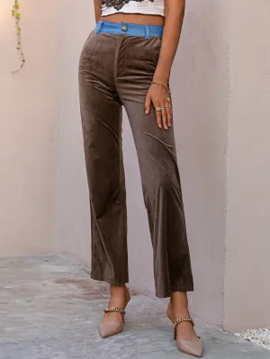 Corduroy Contrast Detail Cropped Wide Leg Pants