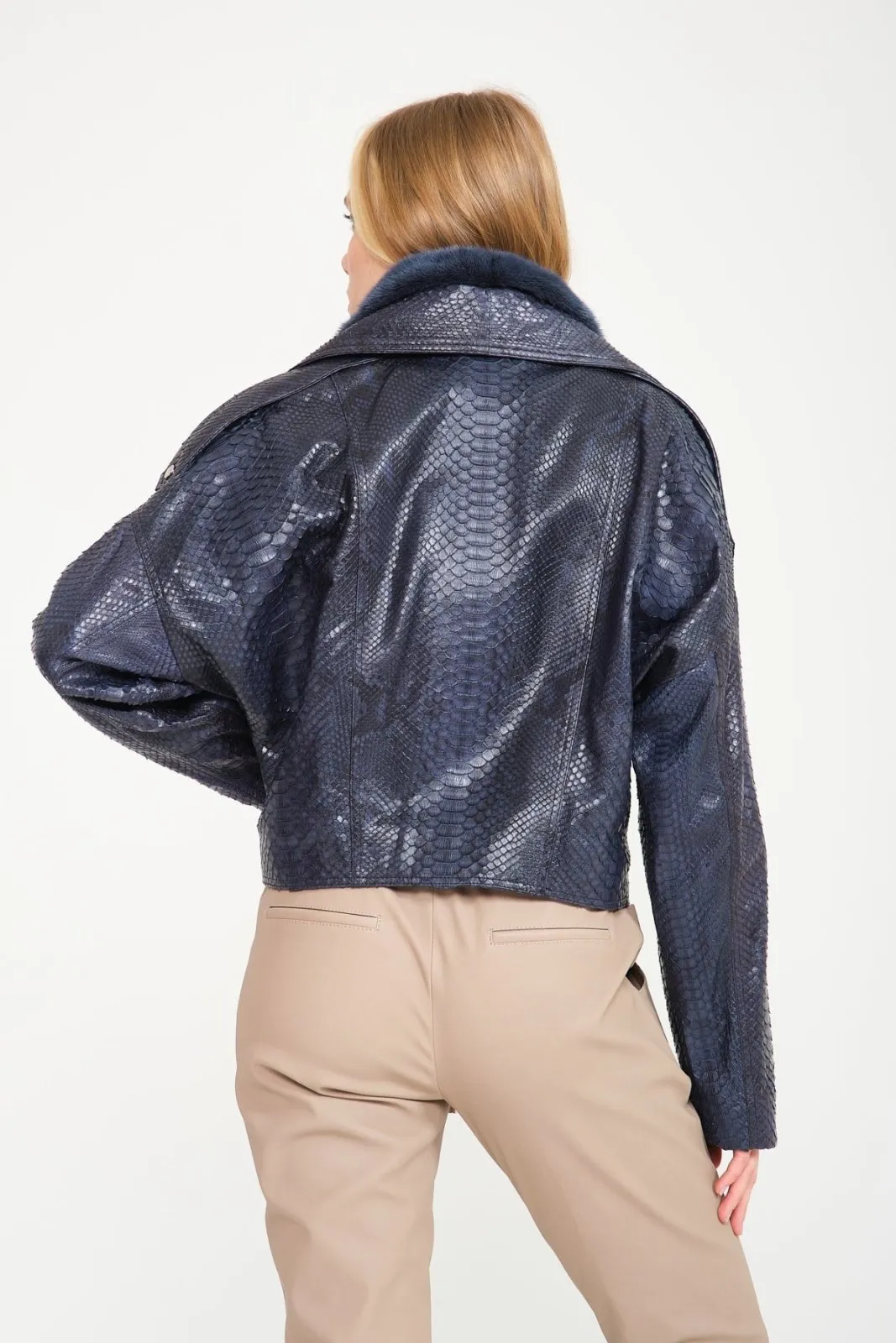 Dark Navy Python Leather Jacket