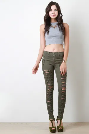 Distress Olive Skinny Jeans