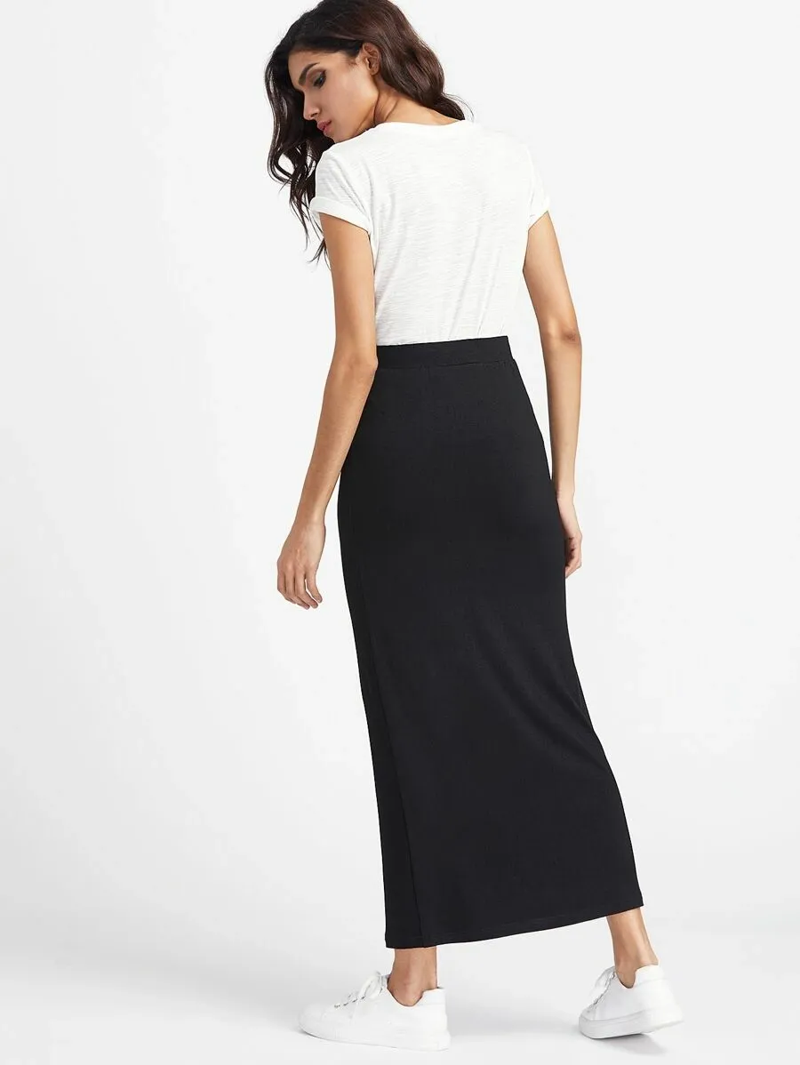 Elastic Waist Longline Skirt