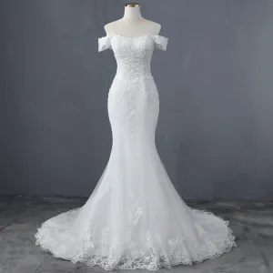 Elegant Boat Neck and Sexy Waist Style Mermaid Wedding Dress