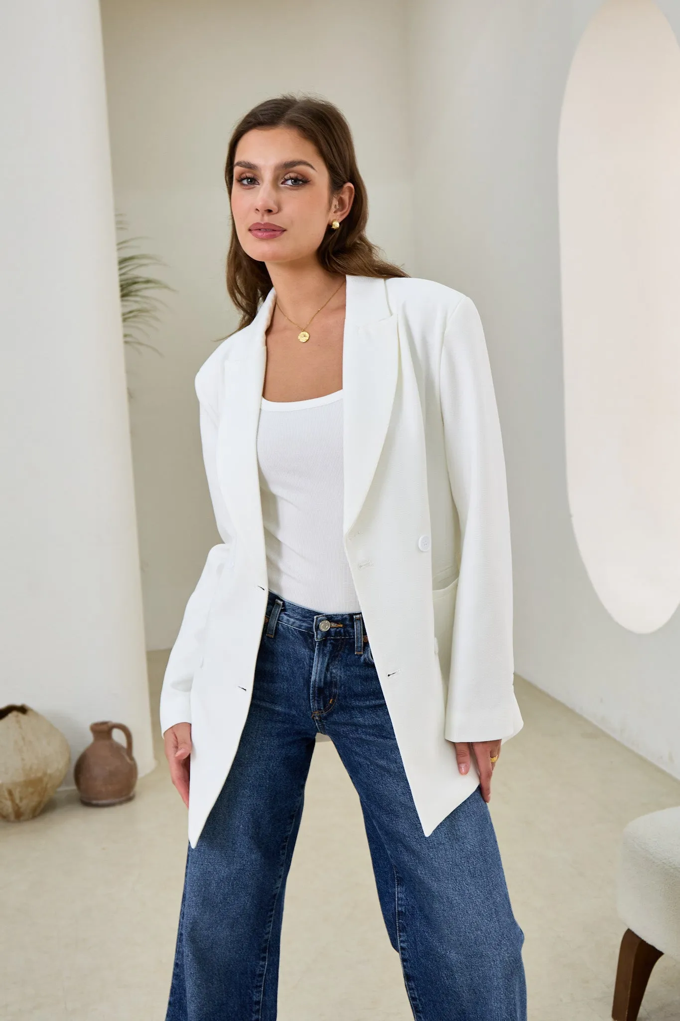 Eloise White Double Breasted Blazer