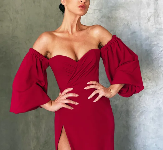 Fashion sexy strapless puff sleeve bodycon dress