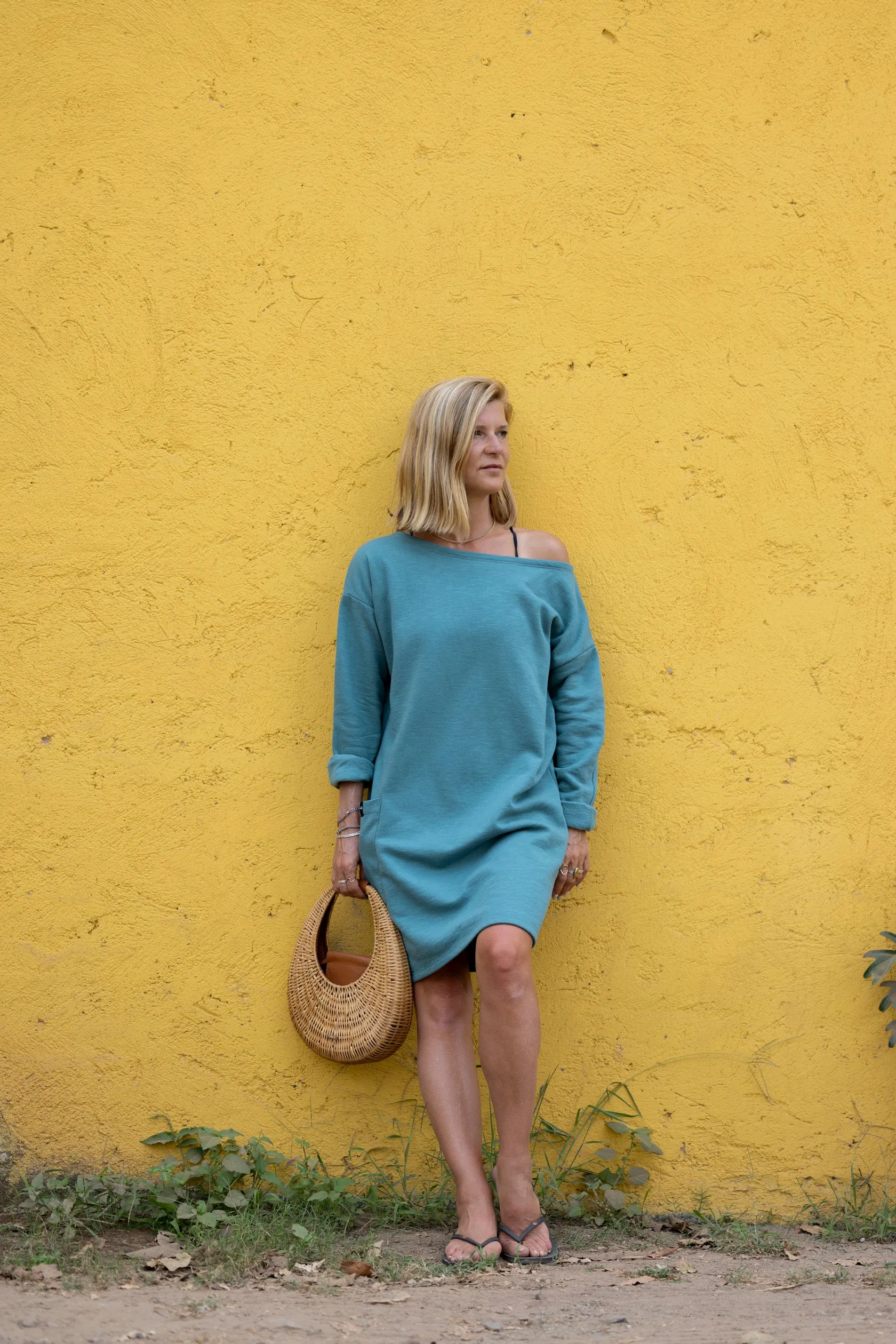 Fleece off the shoulder dress