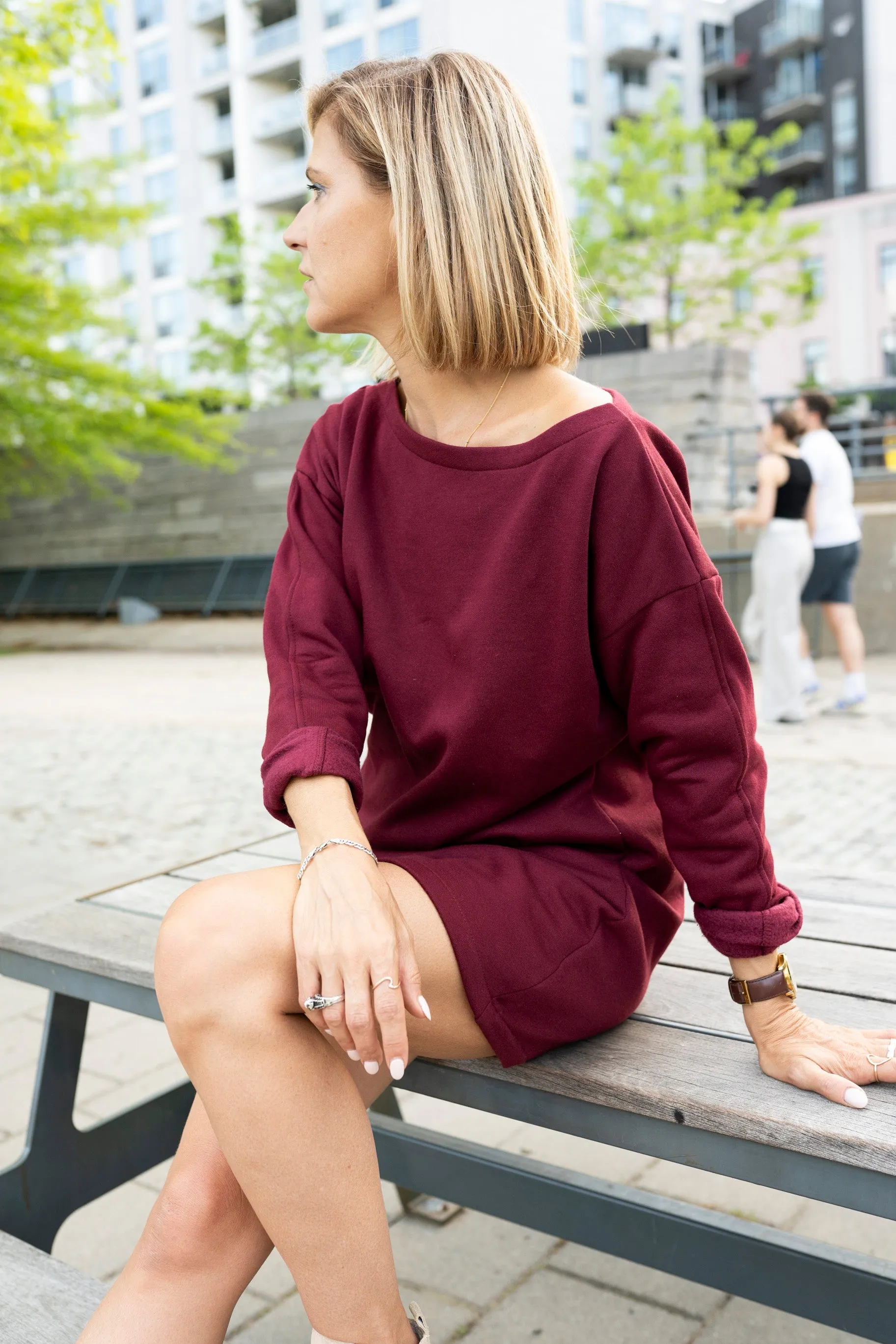 Fleece off the shoulder dress