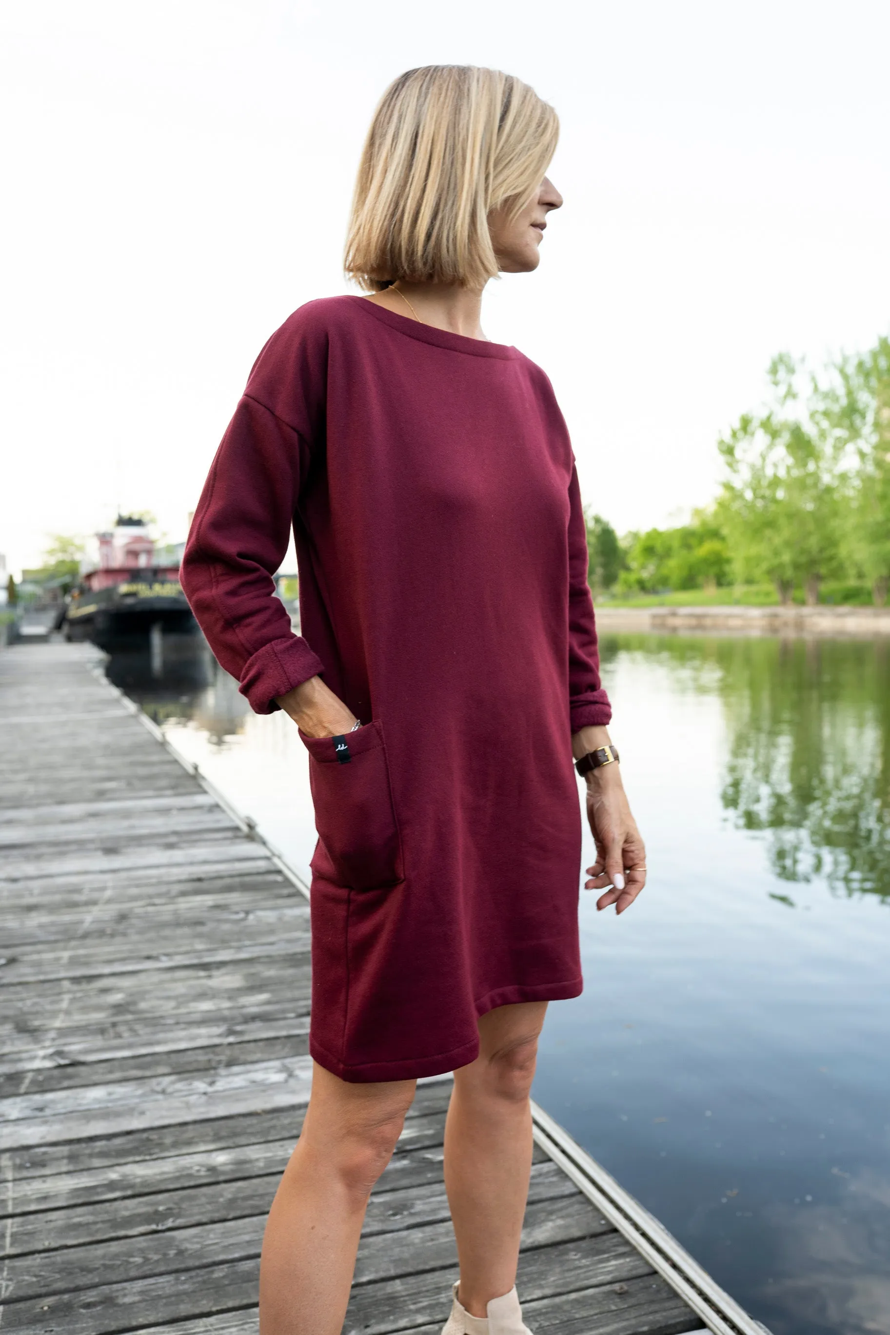 Fleece off the shoulder dress