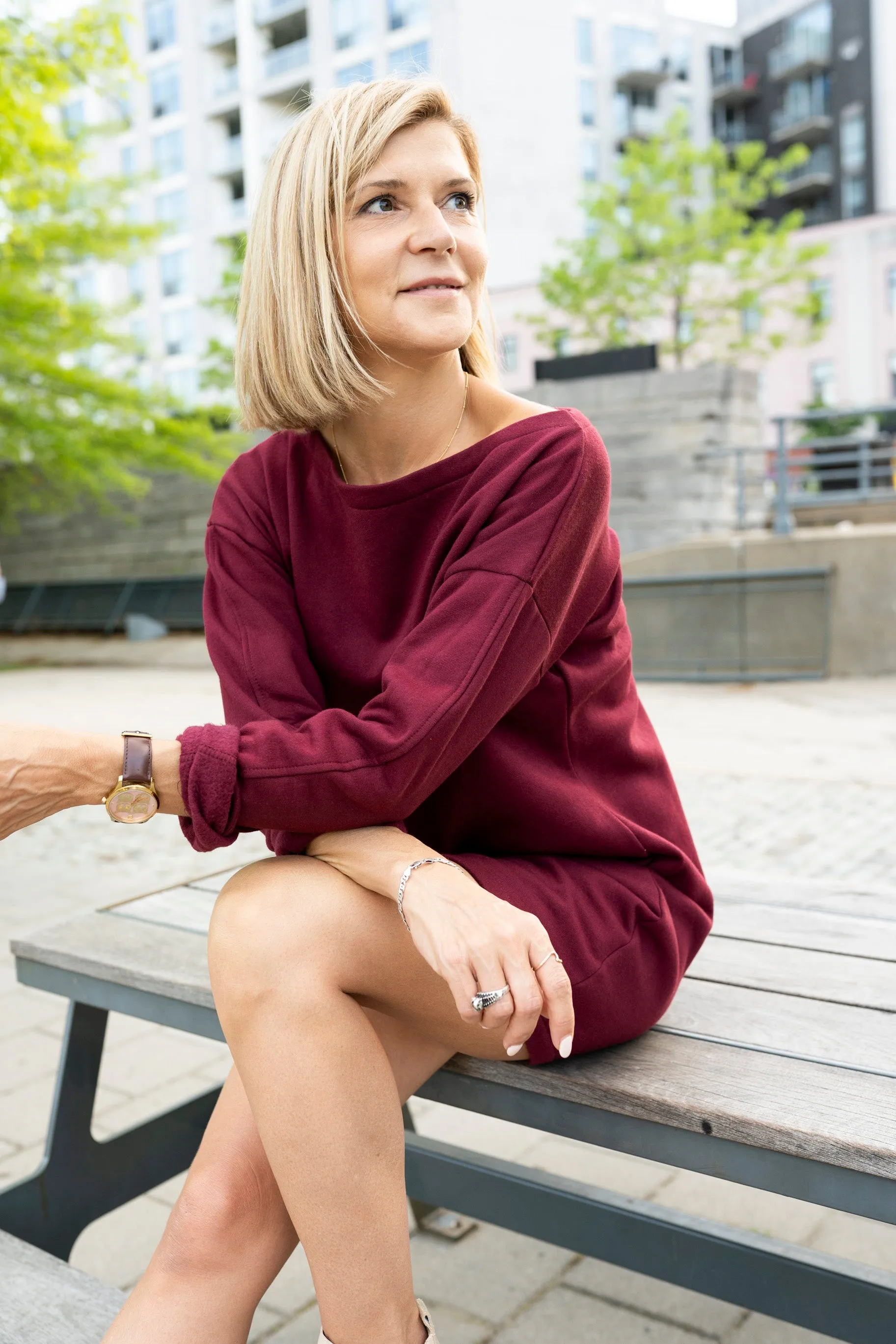 Fleece off the shoulder dress