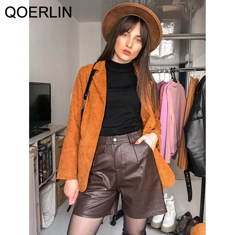 Graduation Gifts PU Bermuda Shorts for Women Faux Leather Shorts Stylish High Waist Shorts Streetwear Plus Size Pockets Trouser Female