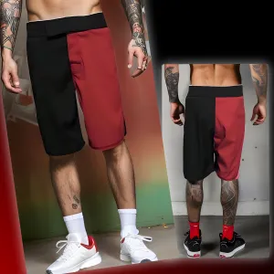 ^GRAPPLING FIGHT SHORTS^ (RED-BLACK) ~HOOK & LOOP WAIST CLOSURE~