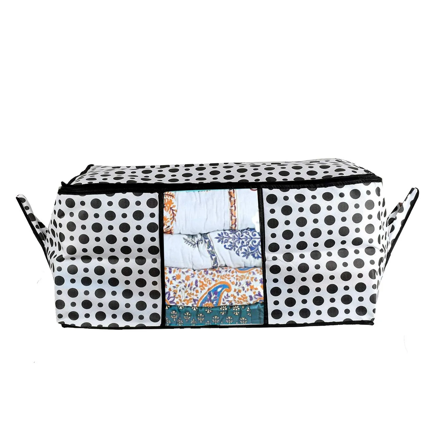 Kuber Industries Underbed Storage Bag|Blanket Cover|Wardrobe Organizer For clothes|Comforter Cover (Black & White)