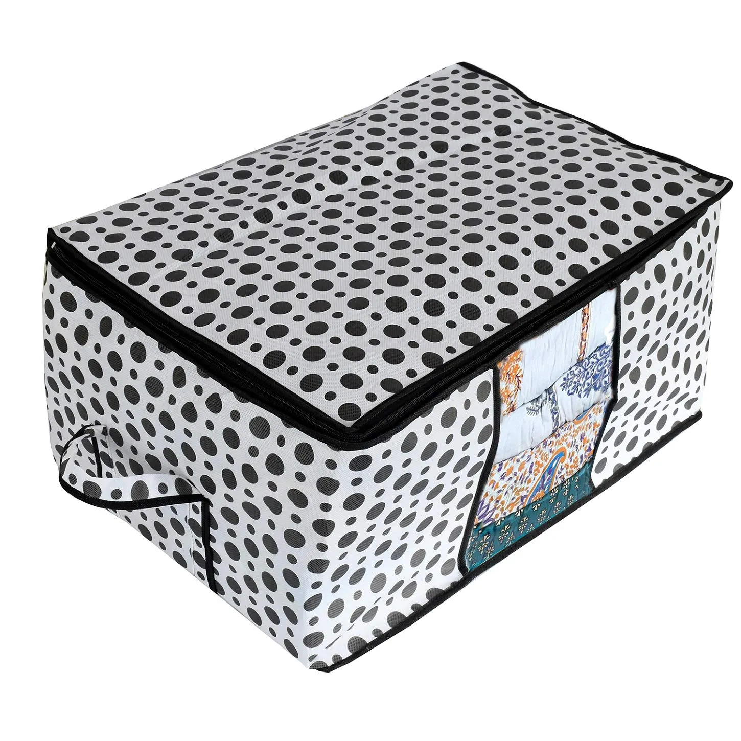 Kuber Industries Underbed Storage Bag|Blanket Cover|Wardrobe Organizer For clothes|Comforter Cover (Black & White)