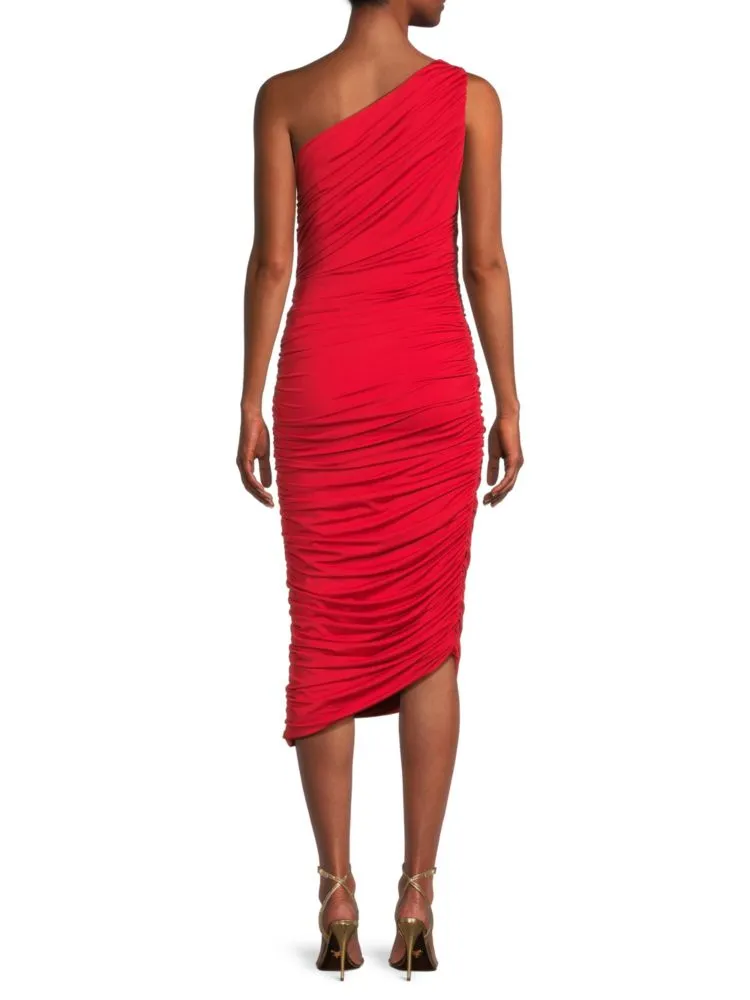 Laurinda one-shoulder ruched dress Caara, red