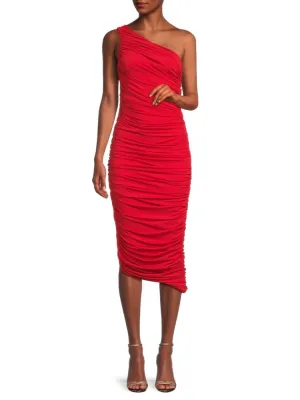 Laurinda one-shoulder ruched dress Caara, red