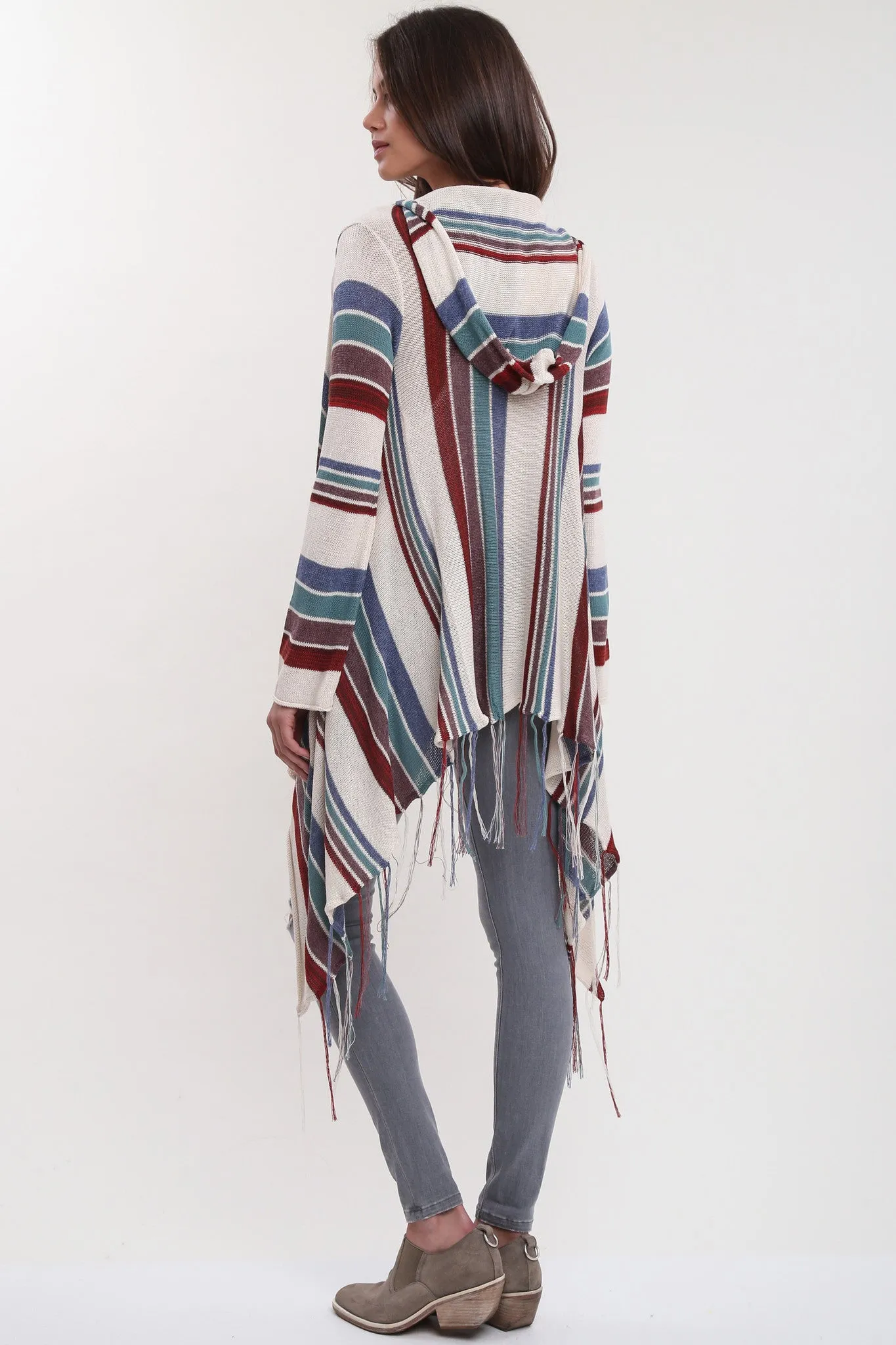 Linsey Hooded Wrap Sweater with Fringe in Paradise Cove