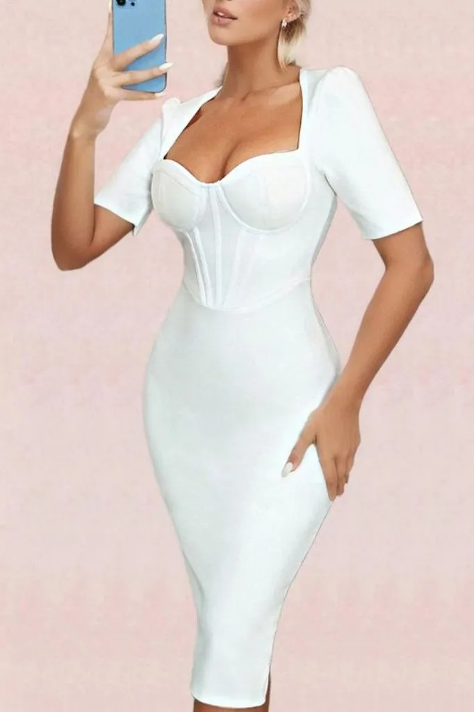 Lola Short Sleeve Bodycon Midi Dress - Pearl White