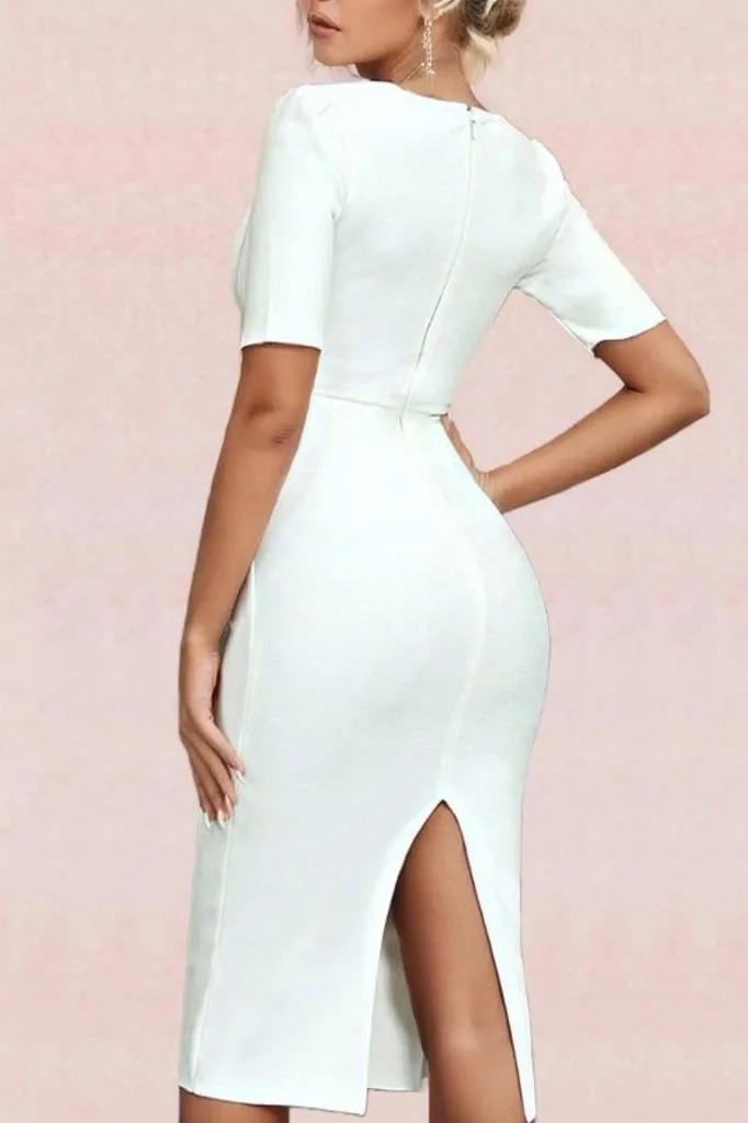 Lola Short Sleeve Bodycon Midi Dress - Pearl White