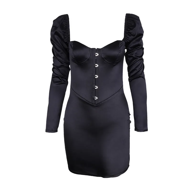 Long sleeve sexy low-cut waist bag hip dress bodycon dress