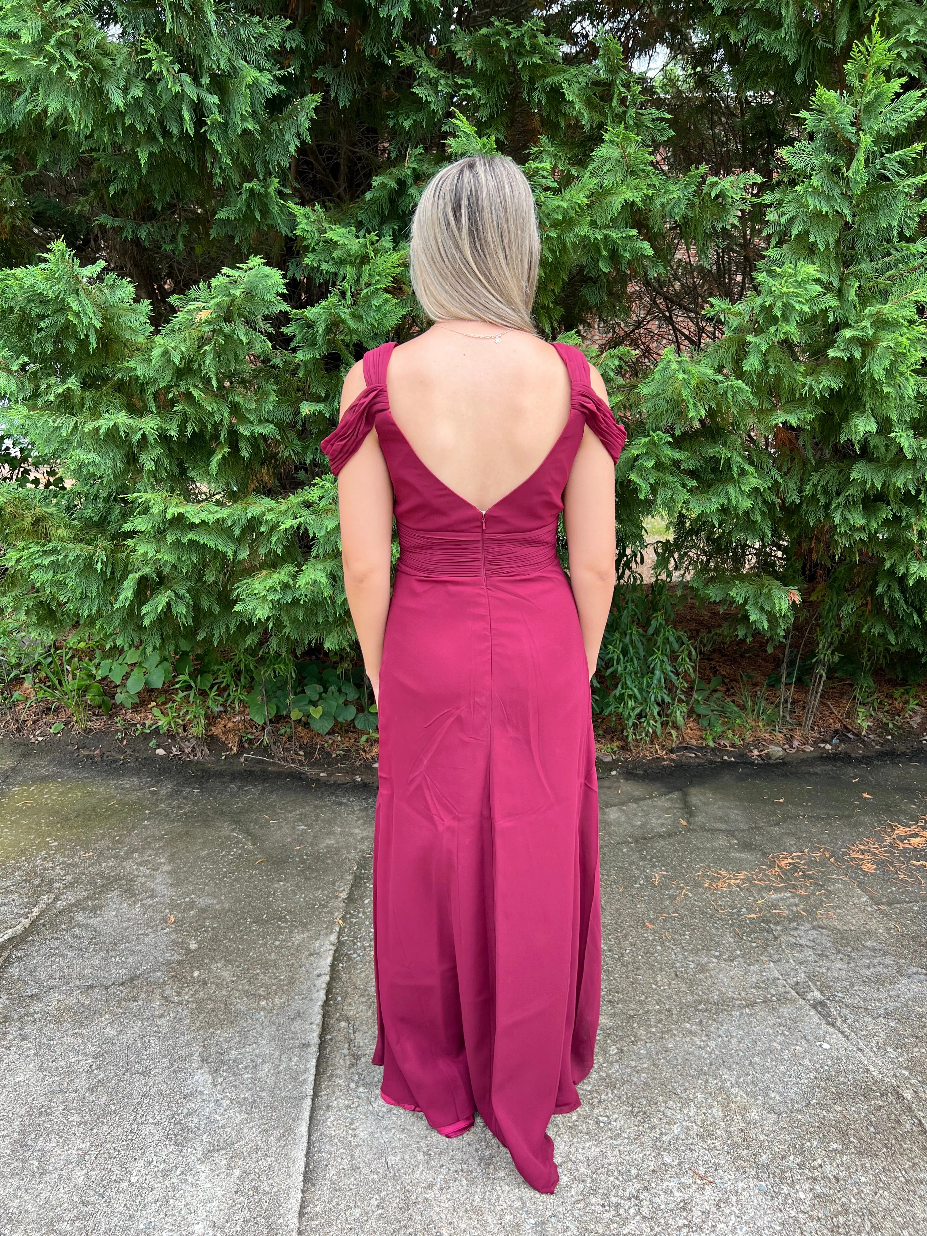 Lucci Lu 93061 Burgundy Sweetheart Chiffon Dress - Size 12