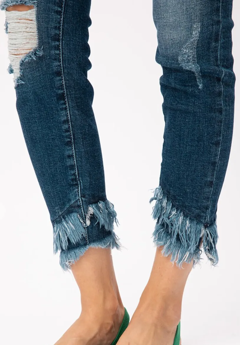 Mid Rise Hem Detail Ankle Skinny Jeans