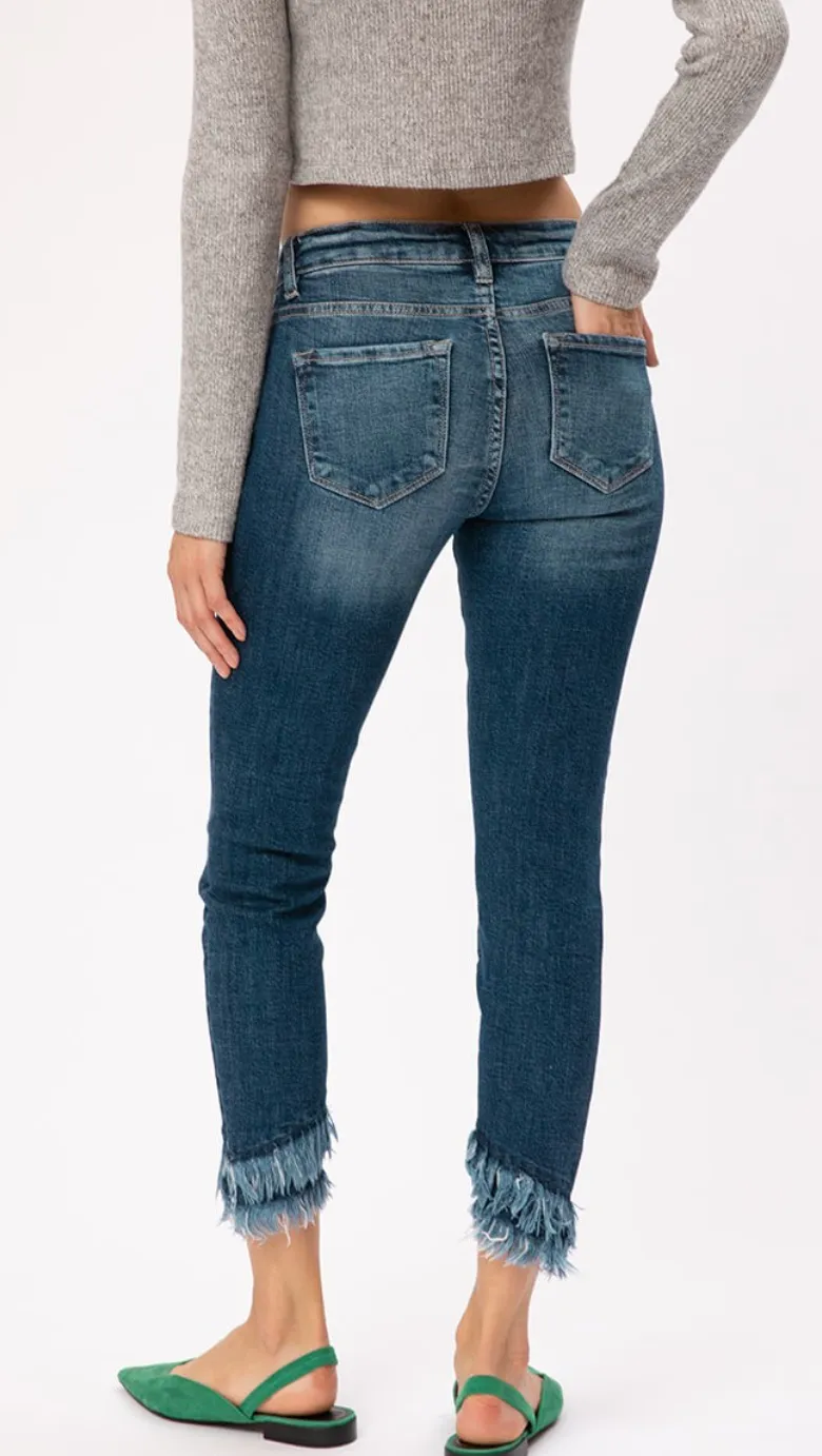 Mid Rise Hem Detail Ankle Skinny Jeans