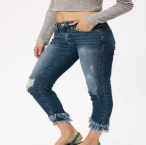 Mid Rise Hem Detail Ankle Skinny Jeans