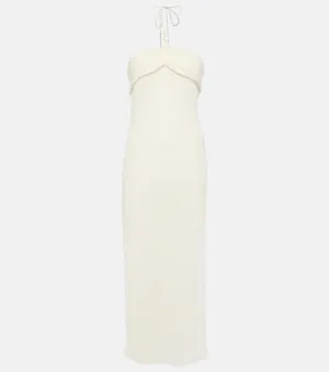 Midi dress with halterneck and pearls Magda Butrym, white