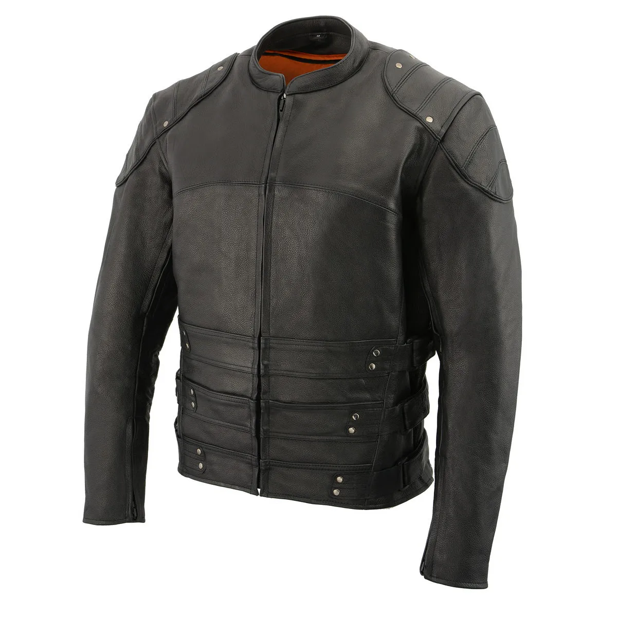 Milwaukee Leather MLM1505 Men's 'Assault Racer' Black Leather Jacket with Triple Side Straps