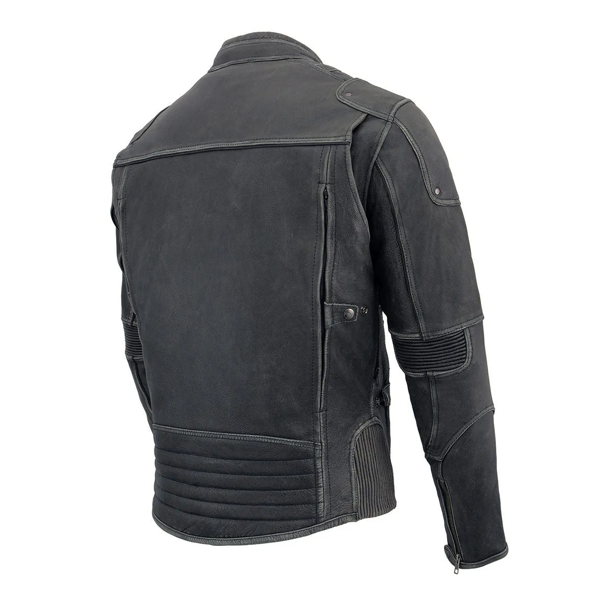 Milwaukee Leather MLM1536 Mens Vintage Distressed Grey Leather Scooter Style Motorcycle Jacket - Reflective Piping