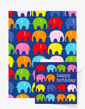 Multi Elephant Gift Wrap   Personalised Card Bundle