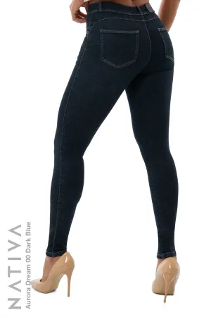 NATIVA, STRETCH JEANS. AURORA DREAM 00 DARK BLUE, High Shaping Capacity, Ultra Comfy, 24-Hour Wear, Mid-Waisted Super Skinny Jeans