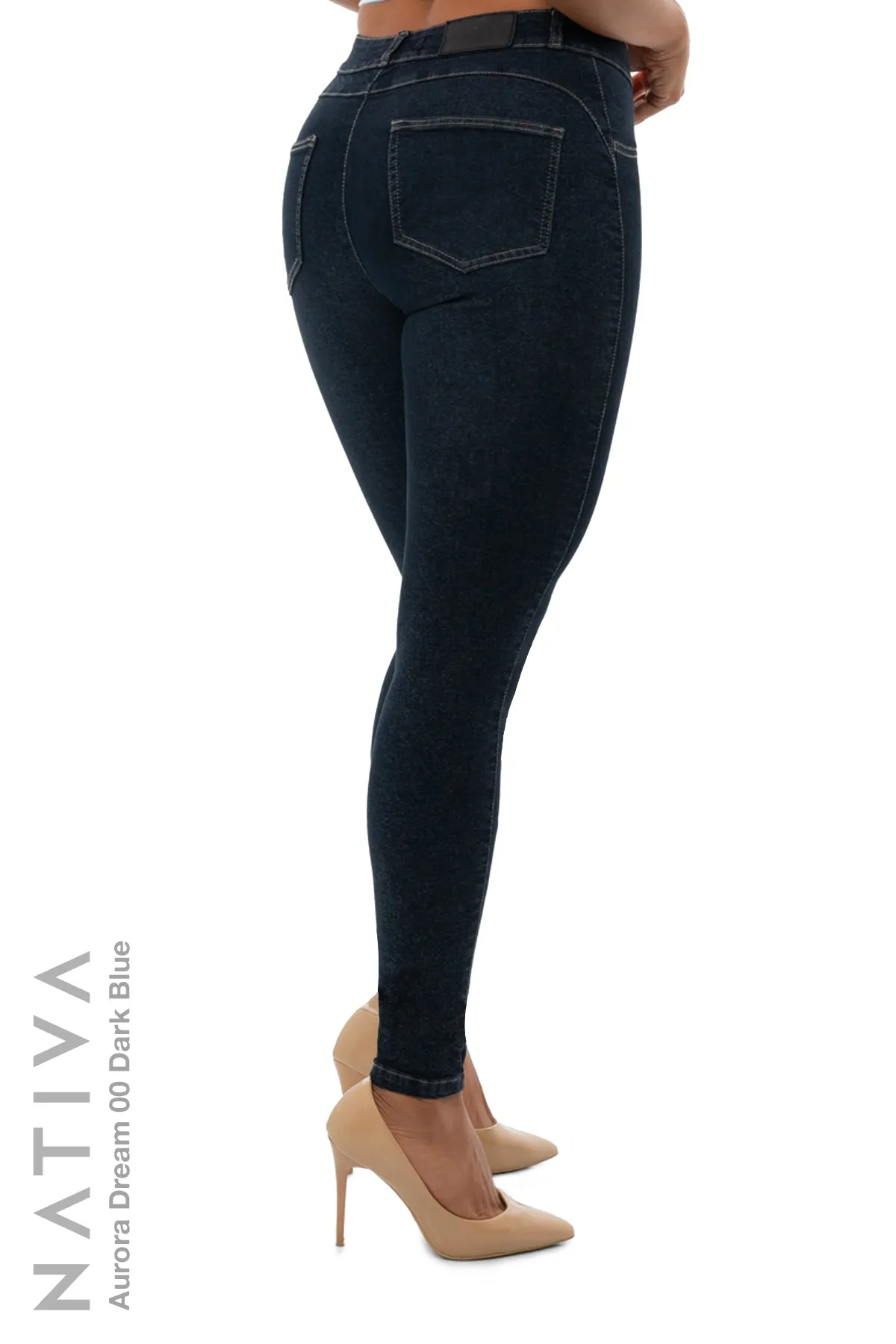 NATIVA, STRETCH JEANS. AURORA DREAM 00 DARK BLUE, High Shaping Capacity, Ultra Comfy, 24-Hour Wear, Mid-Waisted Super Skinny Jeans