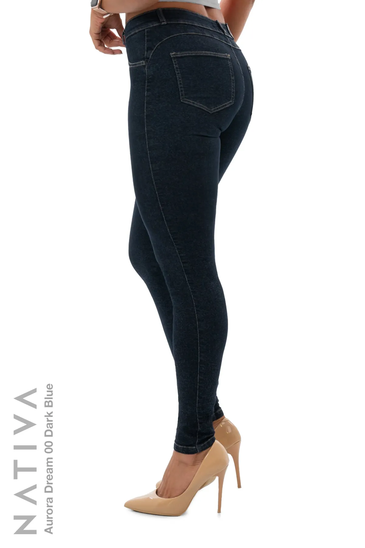 NATIVA, STRETCH JEANS. AURORA DREAM 00 DARK BLUE, High Shaping Capacity, Ultra Comfy, 24-Hour Wear, Mid-Waisted Super Skinny Jeans