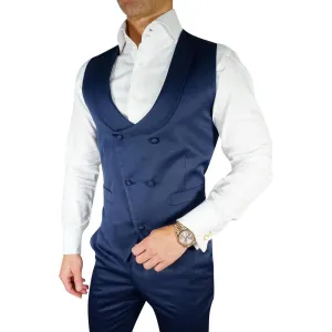 Navy Blue Lucentezza Double Breasted Waistcoat @ The Vault