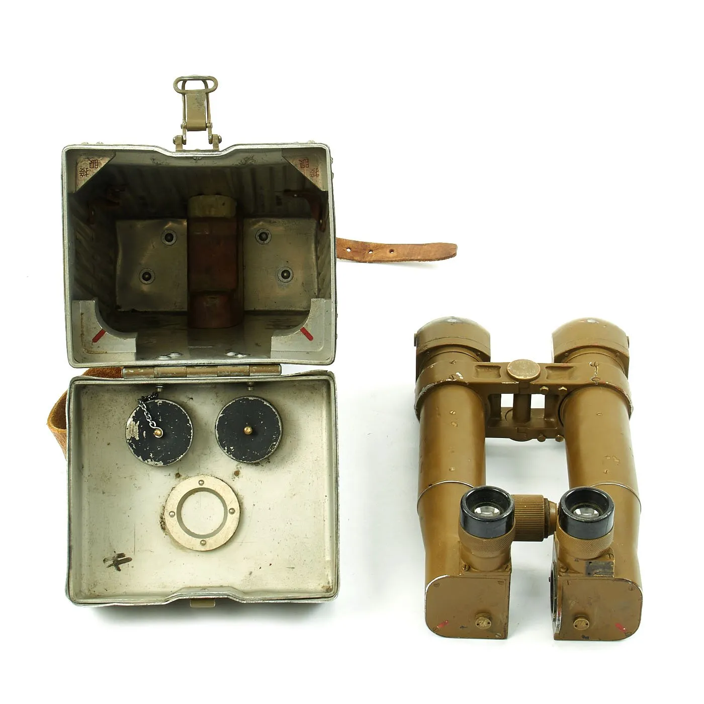 Original Japanese WWII Damaged 8x62 Trench Periscope Binoculars with Matched Transport Case - Dated 1940