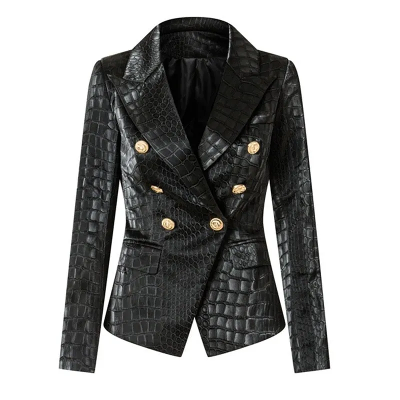 Pre Order:  Gold Buttons Crocodile Pattern Blazer