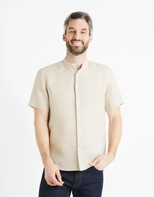 Regular shirt with mandarin collar, 100% linen