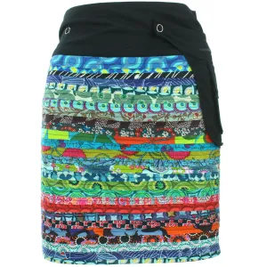 Reversible Popper Wrap Knee Length Skirt - Multi Patch Strips / Psychedelic Snakeskin