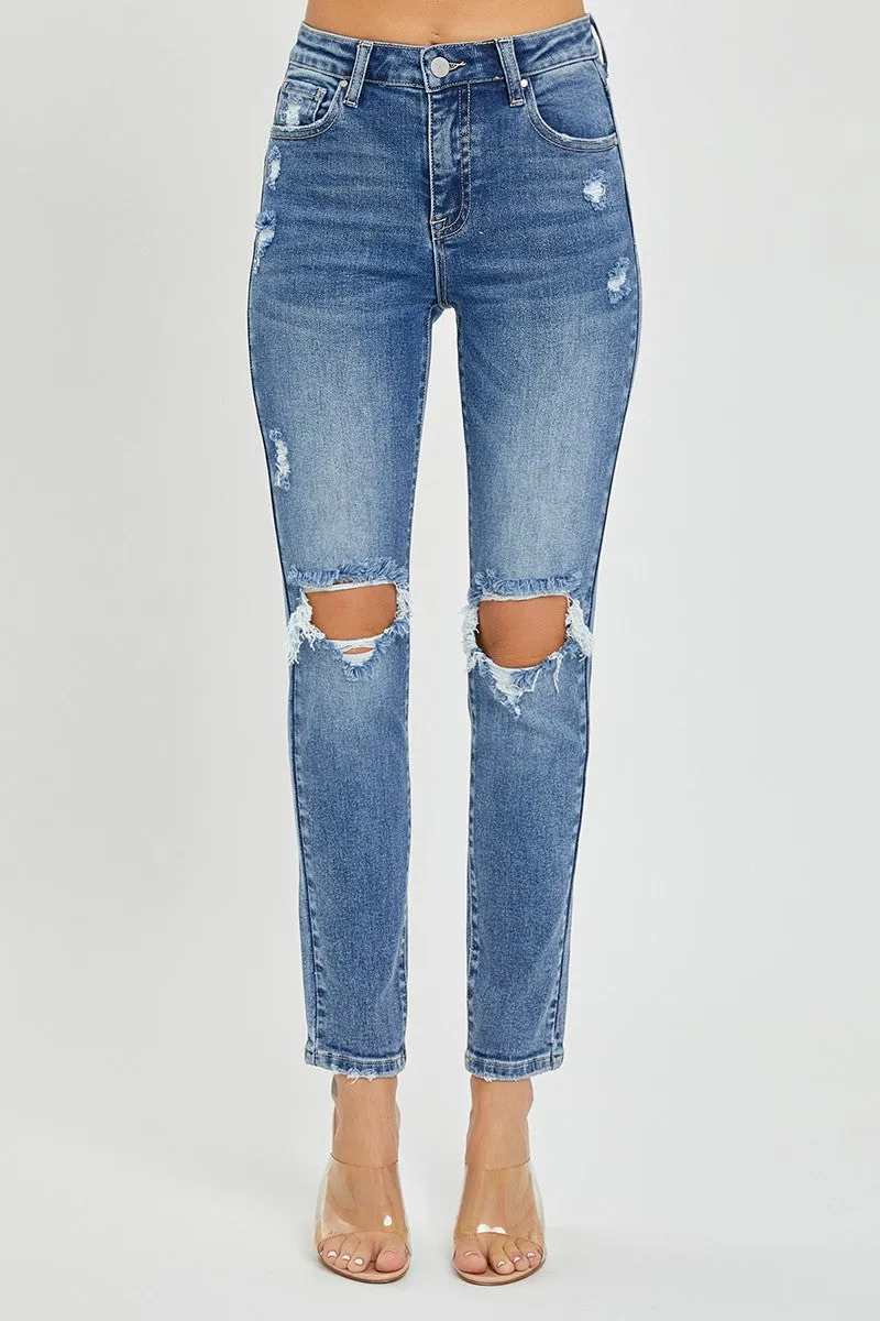 Risen Maverick High Rise Distressed Knee Skinny Jeans [1-3X]