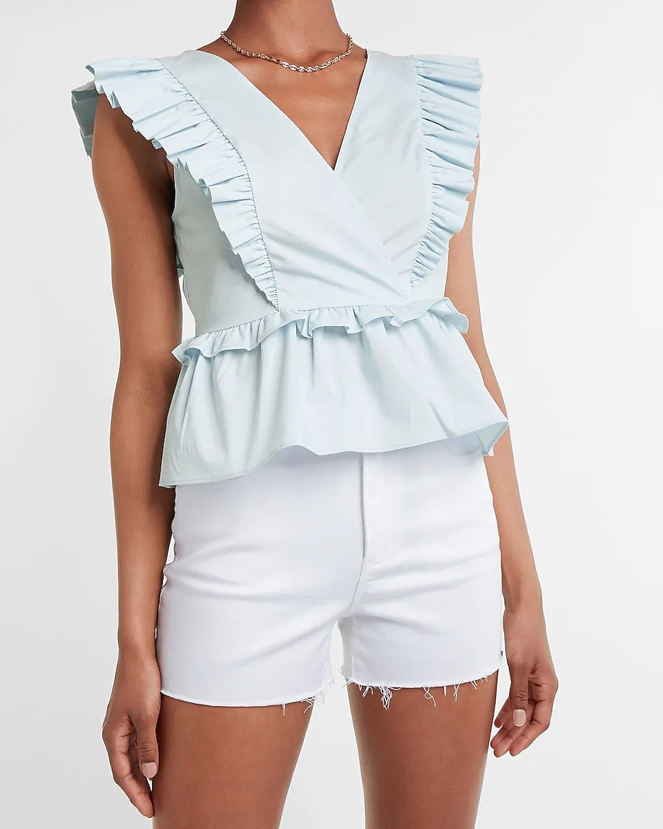 Ruffle V-Neck Peplum Top in Ballad Blue