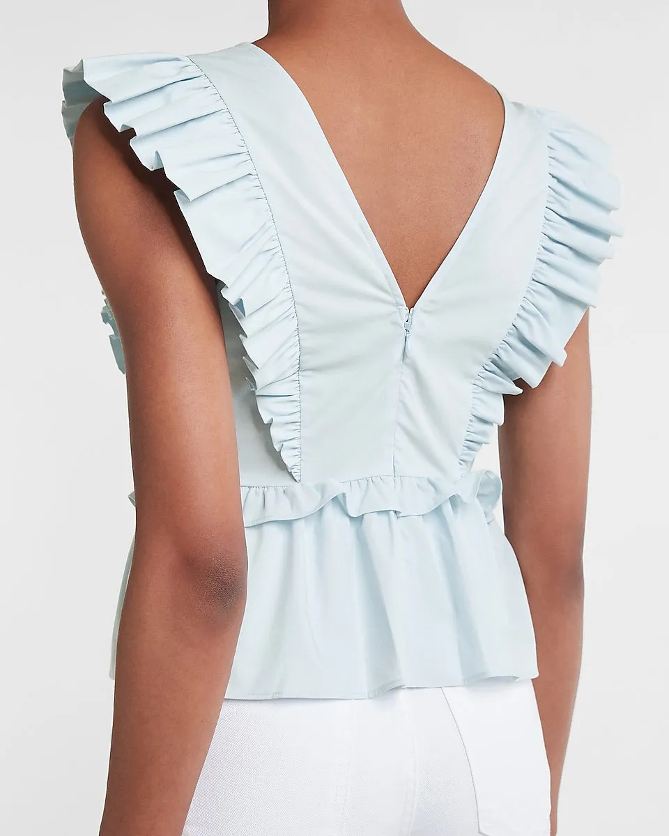 Ruffle V-Neck Peplum Top in Ballad Blue