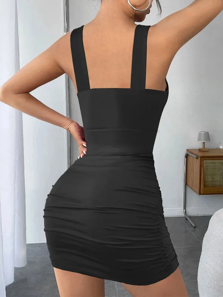 Short Bodycon Summer Club Ladies V Party Sexy Deep 2024 Evening Tight Black Ruffle Dress Dress